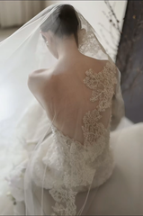White strapless lace waist slim sexy long dress bridal gown R6052