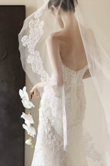 White strapless lace waist slim sexy long dress bridal gown R6052