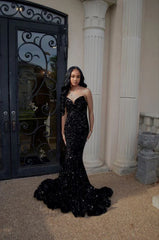 Sexy Black Sweetheart Strapless Mermaid Long Prom Dress        S3540