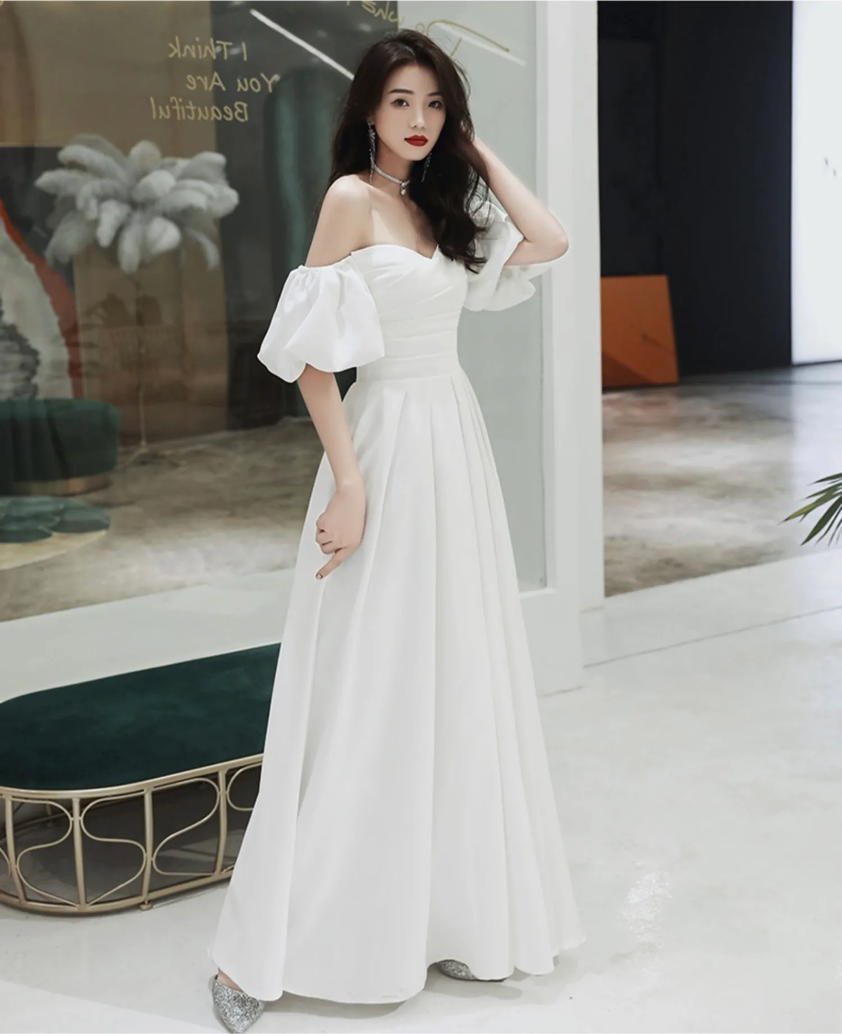 New long off shoulder women bridal wedding dress prom evening party gown     S5435