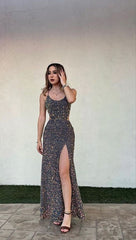 Stunning Mermaid Sequins Long Prom Dresses With Slit       S5175