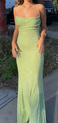 Spaghetti Straps Sparkly Long Prom Dresses Mermaid Prom Dress   S5203