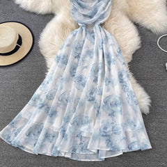 floral suspender skirt long skirt chiffon dress     S4134