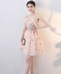 Pink sweetheart tulle pink short prom dress, formal dresses, pink homecoming dress     S2839