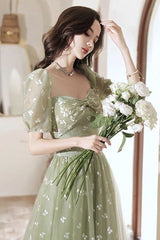 Lovely cherry pattern long prom dress green evening dress       S3689