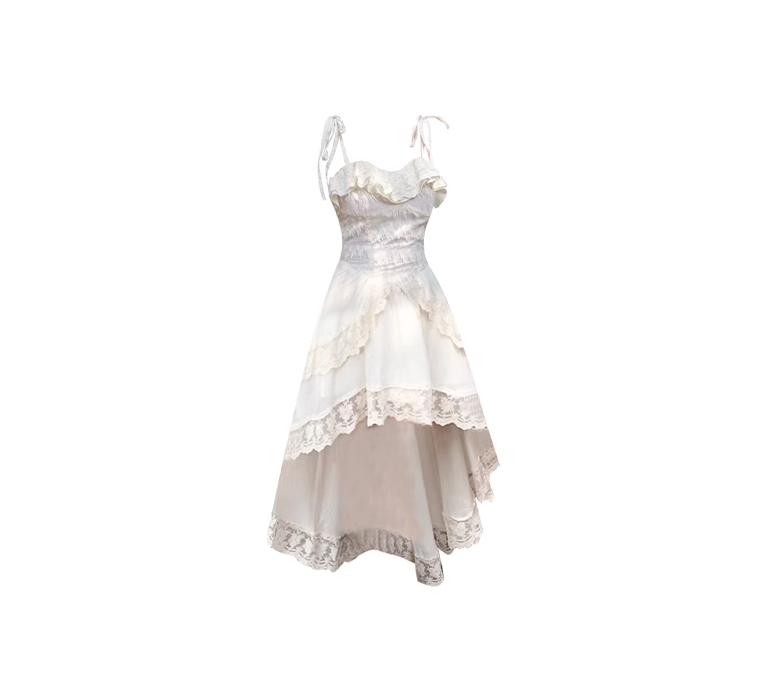 Tea break French style short front and long back suspender skirt 2025 new design irregular long skirt R0066