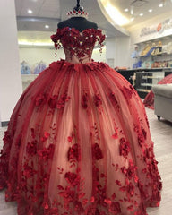 New Off The Shoulder 3D Flowers Emerald Green/ Burgundy Quicneanera Dress Sweet 15 Party Dress   S1804