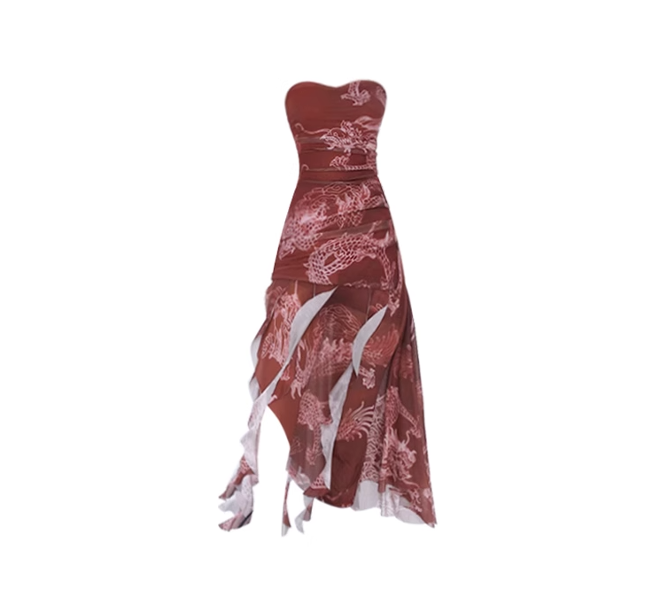 New Chinese style women's red irregular sling dress tube top long skirt summer adult dress concert wear R0090