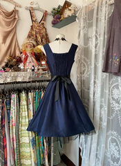 Navy blue sleeveless fitted A-line mini ball gown R6332