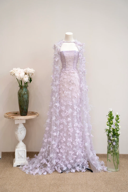 Light purple strapless fitted long ball gown R8888