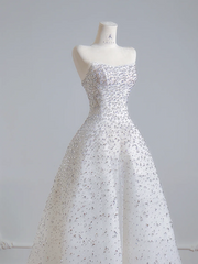 White strapless, fitted A-line long ball gown R8145