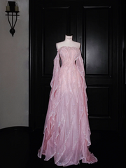 Pink tube top girl waist cute long skirt, prom dress R5621