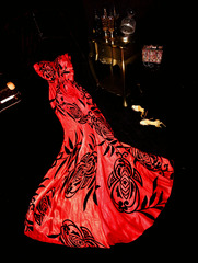 Red strapless, fitted waist, sexy and charming long ball gown R6931