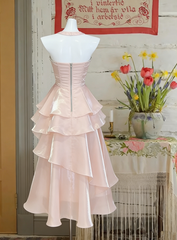 Pink tube top waist cake skirt sexy satin long dress prom dress R6230