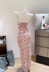 2025 floral suspender dress for women summer waist slimming seaside holiday beach long skirt R0303