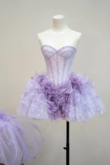 Light purple strapless fitted waist slim-fit princess skirt short ball gown R8889