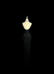 Black sleeveless sequined fitted waist sexy ball gown R6613