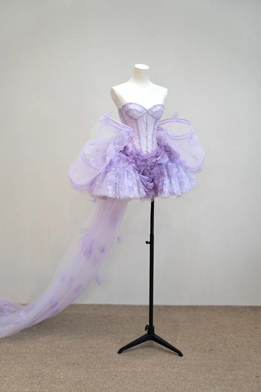 Light purple strapless fitted waist slim-fit princess skirt short ball gown R8889