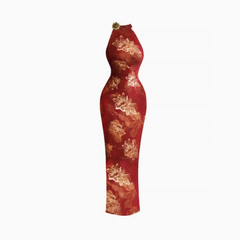 New Chinese style sleeveless cheongsam skirt 2025 large size sexy slim hip long skirt R1223