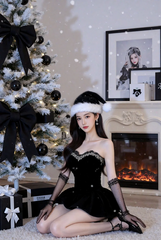 Black strapless fitted waist sexy short ball gown R7533