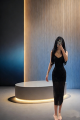 Black halter-neck fitted sequined sexy ball gown R8039