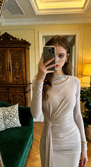 Light-colored, fitted, bodycon, sexy long ball gown R8617