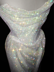 White sequined tube top slim waist sexy long skirt, prom dress R5659