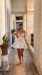 White floral halter tie waist long skirt homecoming dress R5583