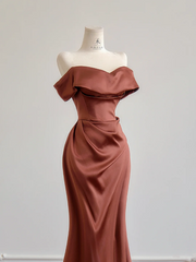 Reddish-brown off-shoulder fitted waist slimming hip-hugging sexy long ball gown R8168
