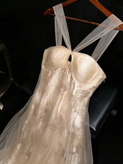 Apricot halter-neck fitted long ball gown R7053