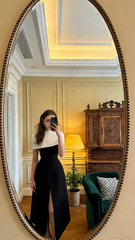 Black and white sophisticated fitted long ball gown R8586