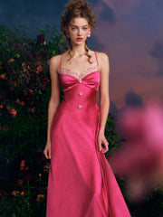 French romantic temperament drape satin suspender dress long skirt homecoming dress R5122