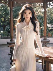 Large size French temperament knitted dress cool and gentle white long skirt R1872