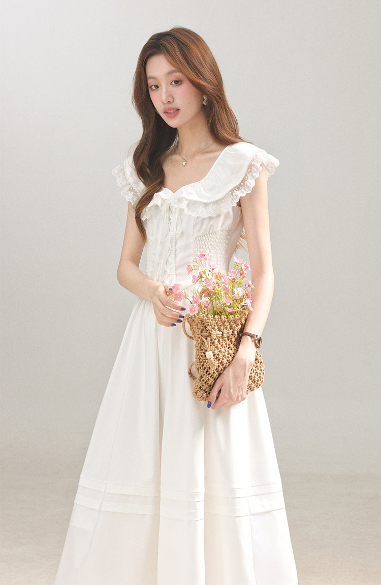 2025 summer new French gentle style white dress women's waist long skirt R1946