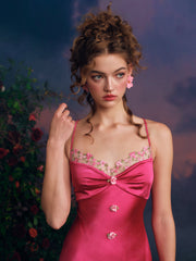 French romantic temperament drape satin suspender dress long skirt homecoming dress R5122