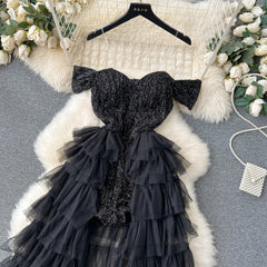 Qianjinfeng high-end sling jumpsuit pants sequined mesh design super fairy long skirt R2200