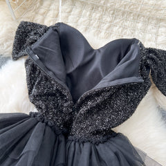 Qianjinfeng high-end sling jumpsuit pants sequined mesh design super fairy long skirt R2200