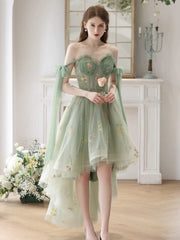 Light Green High Low Sweetheart Straps Formal Dress, Floral Tulle Homecoming Dress   S2561