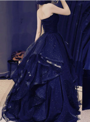 Navy Blue Layers Tulle Sweetheart Long Prom Dress, Navy Blue Party Dress       S5272