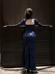New Chinese style lace hollow dress 2025 hot girl waist hip fishtail long skirt R1362