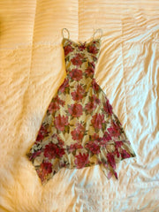 Retro big flower suspender waist long skirt homecoming dress R2745