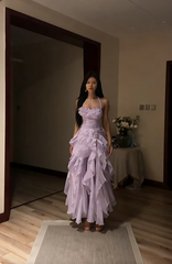 White halter neck, fitted waist, long, elegant ball gown R8071