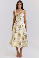 Floral halter low-cut neckline slim sexy A-line long skirt homecoming dress R2477