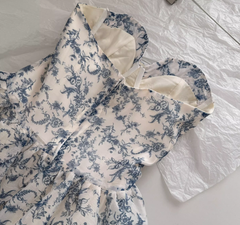 Blue and white porcelain floral tube top long skirt high-end heavy waist dress R2062