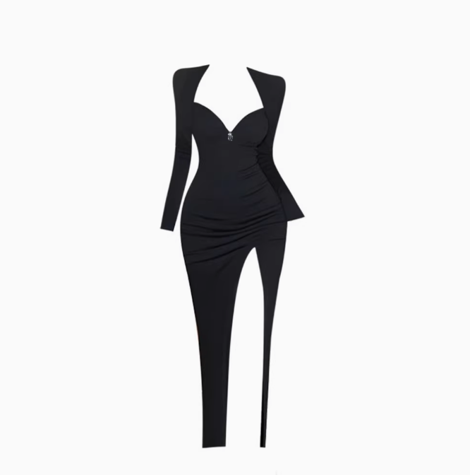 Royal sister style long sleeve dress 2025 sexy hot girl waist hip slit long skirt R1130