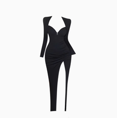 Royal sister style long sleeve dress 2025 sexy hot girl waist hip slit long skirt R1130