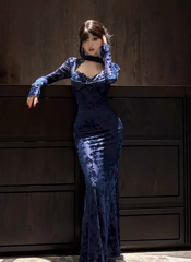 New Chinese style lace hollow dress 2025 hot girl waist hip fishtail long skirt R1362