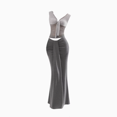 Pure desire style V-neck sleeveless knitted top 2025 hot girl hip-wrapped long skirt suit R1318