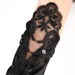 Hollow gloves wedding dress long lace embroidery nail beaded fingerless wedding gloves hook finger     S6250