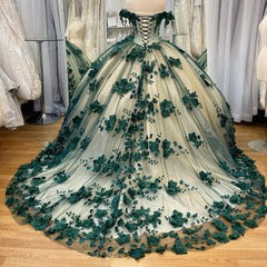New Off The Shoulder 3D Flowers Emerald Green/ Burgundy Quicneanera Dress Sweet 15 Party Dress   S1804